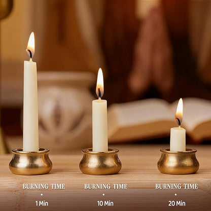 40Pcs 30 Minute Meditation Candles, White Mini Beeswax Taper Candles with Brass Candle Holders, Dripless Prayer Candles Gift for Yoga Relaxation (40, White)