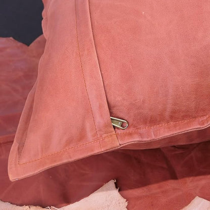 LL LEATHER LOVERS Lambskin Leather Pillow Cover - Sofa Cushion Case - Decorative Throw Covers for Living Room & Bedroom, 22x22 Inches - Tan Orange Box Pack of 2