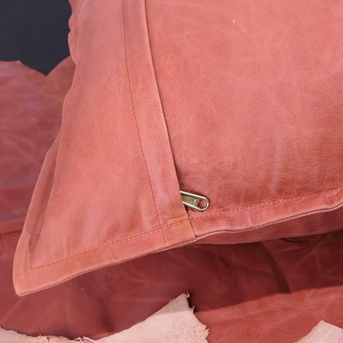 LL LEATHER LOVERS Lambskin Leather Pillow Cover - Sofa Cushion Case - Decorative Throw Covers for Living Room & Bedroom, 14x14 Inches - Tan Orange Box Pack of 1