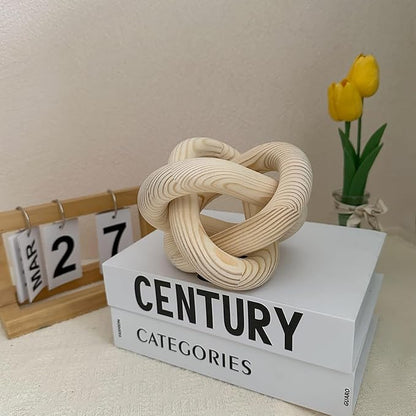 3-Link Wood Knot Chain Link Coffee Table Decor Boho Natural Wooden Knot Hand Carved Decorative for Modern Farmhouse Home Living Room Bedroom Shelf Decoration (Natural)