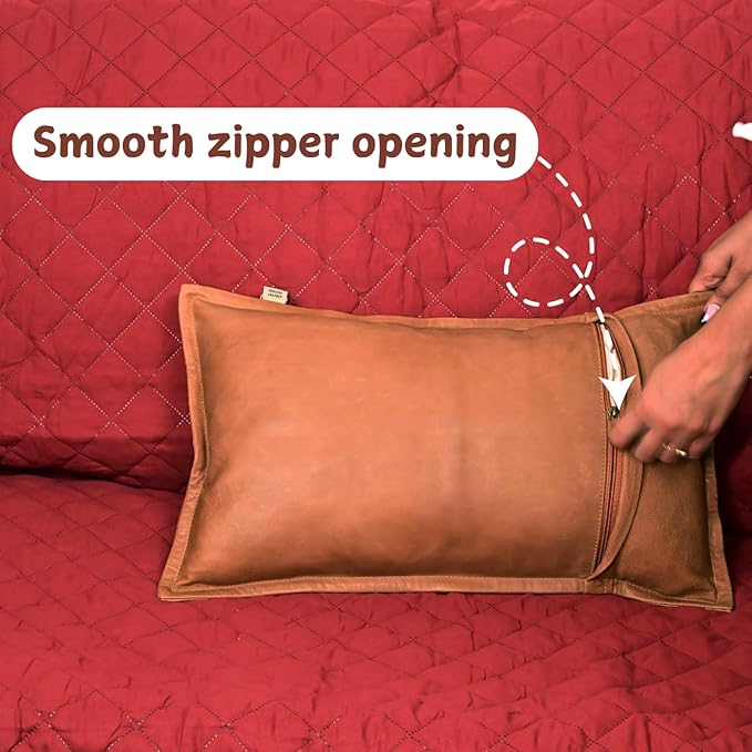 100% Lambskin Leather Pillow Cover - Sofa Cushion Case - Decorative Throw Covers for Living Room & Bedroom, 12X20 Inch - Gold Antique Box Pack of 2