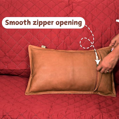 100% Lambskin Leather Pillow Cover - Sofa Cushion Case - Decorative Throw Covers for Living Room & Bedroom, 12X20 Inch - Gold Antique Box Pack of 2