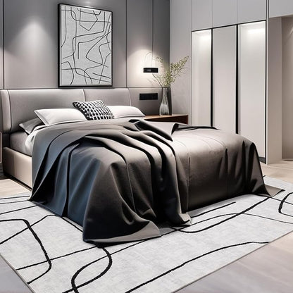 YIHOUSE 5x7 Washable Living Room Rug - Modern Abstract Black and White Area Rug Non-Slip for Bedroom Home Office (Abstract, 5'x7'ft)