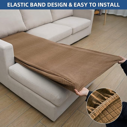 Eismodra Sectional Couch Covers Chaise Cushion Cover for Sofa L Shape Chaise Lounge Magic Stretch 3 Cushion Couch Slipcover for Dogs L Shaped Replacement Protector,Light Brown X-Large(Only 1 Piece)
