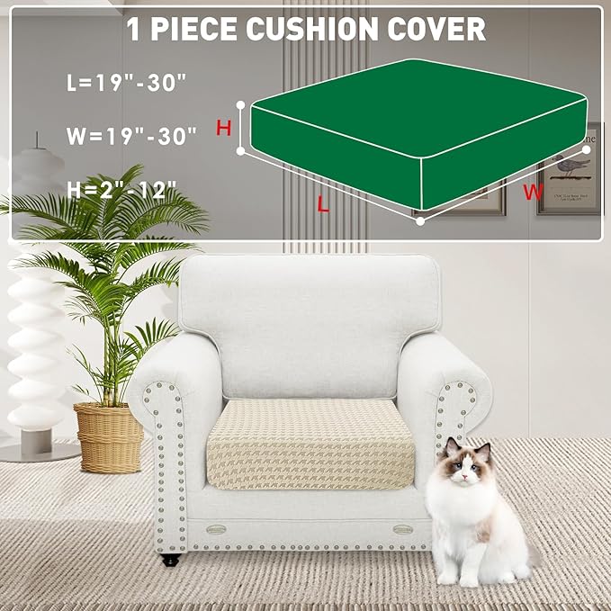 MAXIJIN Couch Cushion Covers for Sectional Sofa, Stretch Sofa Cushion Cover Washable Furniture Protector with Elastic Bottom & Non-Slip Strap for Pets Kids (1PC Seat Cover, Beige)