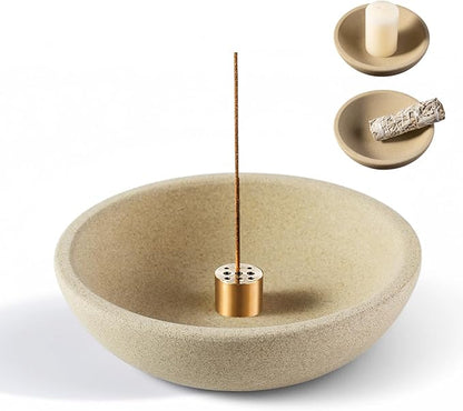 Koville Natural Marble Incense Holder, Incense Holder for Sticks with 9 Holes, Handmade Incense Burner Ash Catcher for Meditation Yoga SPA, Balsam Fir/Palo Santo/Sage/Cone (Sandstone-Brown)