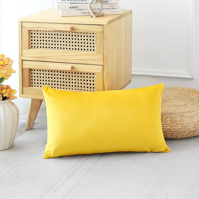 Artscope Luxury Velvet Pillow Covers Decorative Rectangle Pillowcases Soft Solid Cushion Cases for Couch Sofa Bedroom Car Decor 16x24 Inch Golden Yellow