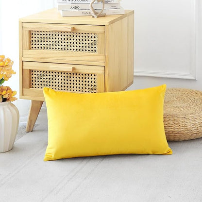 Artscope Luxury Velvet Pillow Covers Decorative Rectangle Pillowcases Soft Solid Cushion Cases for Couch Sofa Bedroom Car Decor 16x24 Inch Golden Yellow