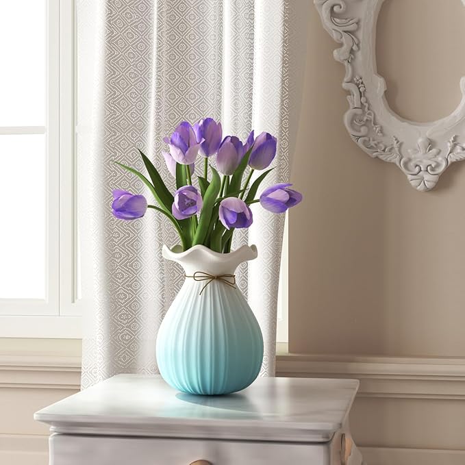 OERGKE 3-Pack Ceramic Vase with Painting Kit, Small vases for Flowers, Modern Rustic Boho Vases for Home Living Room Farmhouse Decor Dining Table Bedroom Table and Kitchen Shelf (Blue)