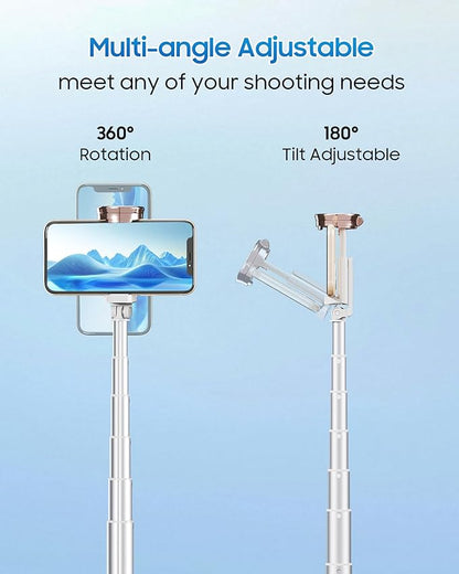 67" Selfie Stick Tripod, All in One Phone Tripod with Wireless Remote, Extendable Compact Tripods Portable Travel Stand for iPhone Android Selfie/Video Recording/Live Stream/Vlog