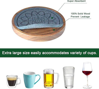 5 Pack Coasters for Drinks Absorbent, Coasters for Coffee Table with Holder, Non-Slip, Non-Stick, Suit for Kinds of Cups 4.3 inch Gray