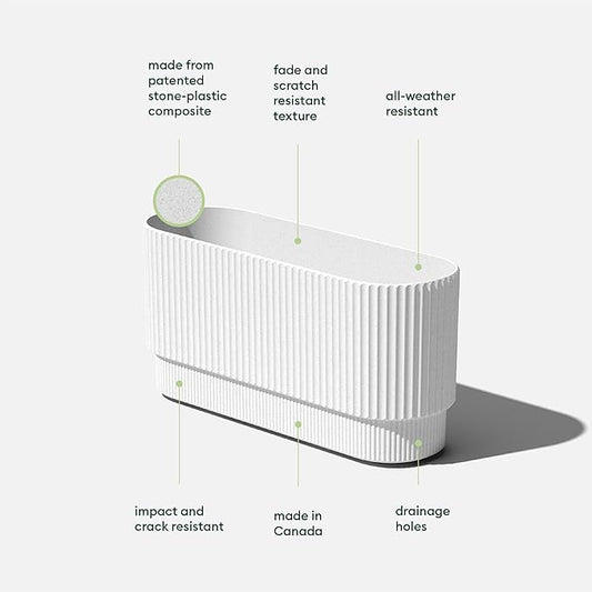 Veradek Demi Series Long Planter for Porch, Patio, Backyard | Durable Plastic-Concrete Material | Modern Décor for Shrubs, Flowers