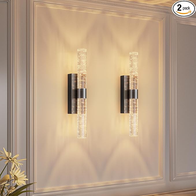 camuucci Battery Operated Black Wall Sconces Set of 2 Rechargeable Battery Powered Wall Light with 18000mAh Indoor Not Hardwired Dimmable Wall Lamp Fixtures for Bedroom Living Room 15.3 Inches