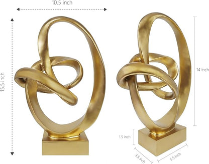 Knot Sculptures, Modern Coffee Table Statues, Abstract Center Piece for Home Office, Dining Living Room Desk Decor, Bookends, 15.5 x 10.5 inch, Gold