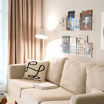 2 Pack - Acrylic Wall Magazine Rack，Clear Brochure Holder Wall Mount,record Holder Wall,Hanging Bookshelf Literature Storage Rack,floating Bookshelves for Offcie Home (15.74in)