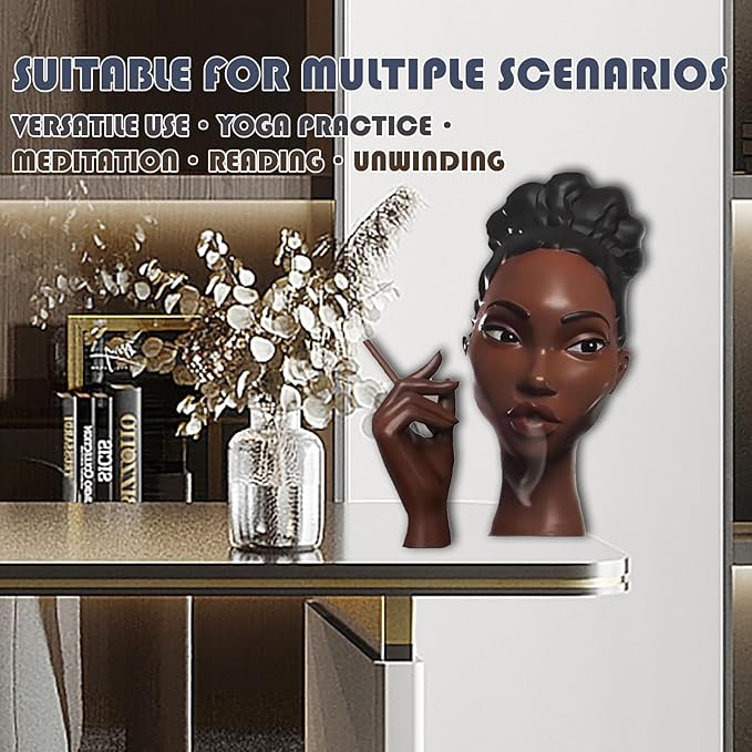 Head Incense Burner Black Woman, Funny and Elegant Head Scents Burner Black Women Facial Decoration, Waterfall Headscents Incense Holder, Ideal for Home Decor and Relaxation (A, Normal)