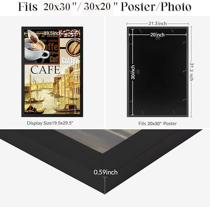 20x30 Frame Black, 30x20 Picture Poster Frame, Horizontal Vertical Hanging, Large 20 by 30 Wall Gallery Family Concert Portrait Photo Frame Anniversary/Birthday/Wedding/Thank you/Christmas Gift