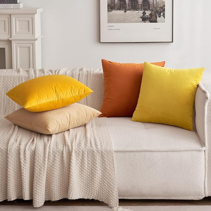 MIULEE Velvet Throw Pillow Covers 12x20 Inch, Pack of 2 - Orange, Soft Solid Lumbar Decorative Pillow Covers Modern Luxury Home Decor for Chair Couch Sofa Bedroom Livingroom