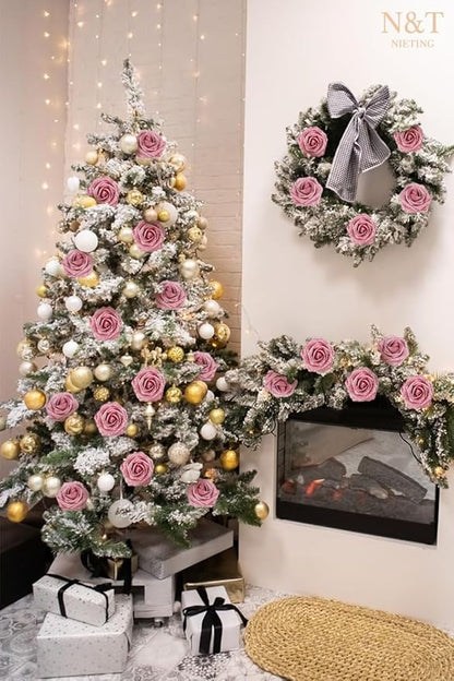N&T NIETING Artificial Flowers Glowing Dark Pink Flowers Foam 25pcs Glitter Roses Real Looking Fake Roses with Stem for Valentine's Day DIY Wedding Bouquets Centerpieces Party Home Decorations