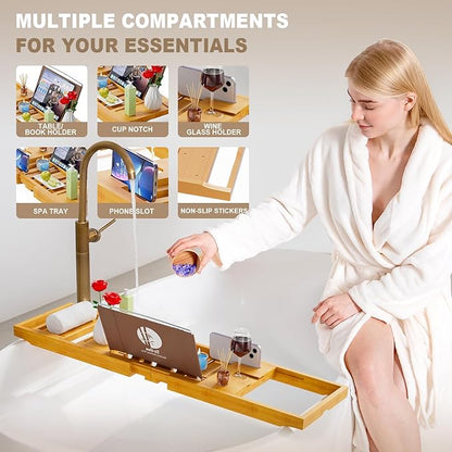 Yirilan Bamboo Bathtub Tray Caddy,Bath Tray，Bamboo