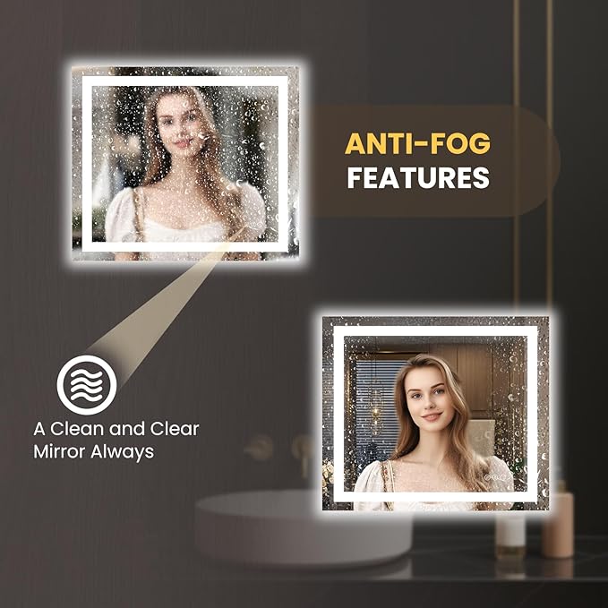 LOAAO 44"X36" LED Mirror for Bathroom, Lighted Bathroom Mirror with Lights, Anti-Fog, Dimmable, Memory Function, Easy to Install, Clear Reflection
