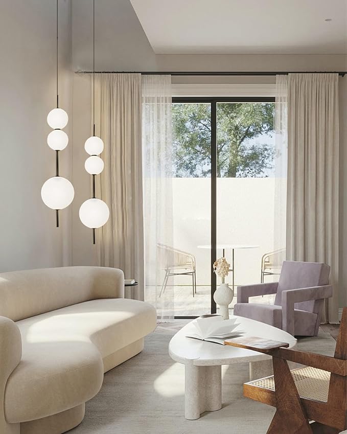 Modern LED Island Chandelier, White Acrylic Spherical Pendant Light, 30W Dimmable Black Ceiling Light, Adjustable Hanging Light Fixture, Suitable for Kitchen Island Dining Room Bedroom Living Room