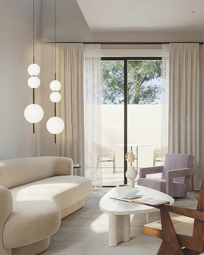 Modern LED Island Chandelier, White Acrylic Spherical Pendant Light, 30W Dimmable Black Ceiling Light, Adjustable Hanging Light Fixture, Suitable for Kitchen Island Dining Room Bedroom Living Room