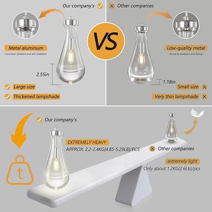 Raindrop Pendant Lights Kitchen Island Set of 3 Teardrop Chrome Hanging Light Fixtures Clear Solid Glass Pendant Light Modern Chandeliers for Dining Room Porch Corridor Living Room