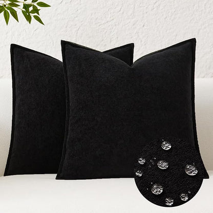 Kevin Textile Waterproof Decorative Pillow Covers Black 26x26 Inch Pack of 2 Soft Boucle Textured Euro Pillowcases Elegant Accent Pillows for Couch Sofa Chair Bed Home Decor Indoor Outdoor