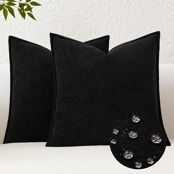 Kevin Textile Waterproof Decorative Pillow Covers Black 22x22 Inch Pack of 2 Soft Boucle Textured Euro Pillowcases Elegant Accent Pillows for Couch Sofa Chair Bed Home Decor Indoor Outdoor