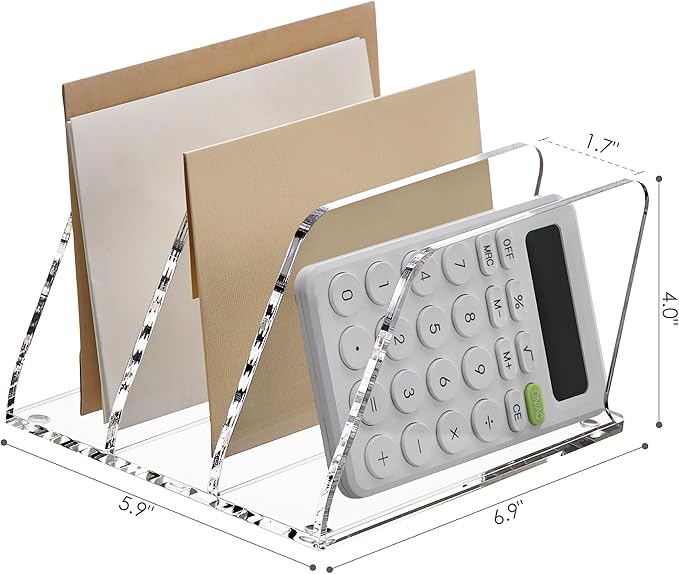SANRUI Acrylic Mail Organizer for Desk, Clear Desk Organizer with 3 Vertical Slots, Upright Binder Divide for Notebooks, Mails, Books, Office Supplies, Small File Holder for Office,Home, School