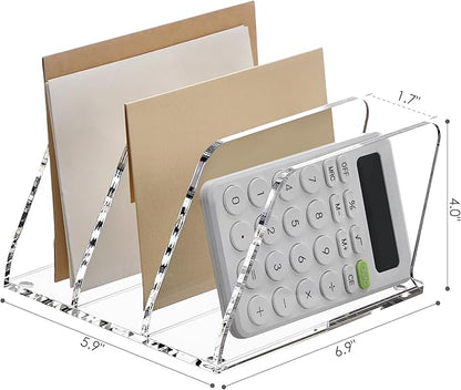 SANRUI Acrylic Mail Organizer for Desk, Clear Desk Organizer with 3 Vertical Slots, Upright Binder Divide for Notebooks, Mails, Books, Office Supplies, Small File Holder for Office,Home, School