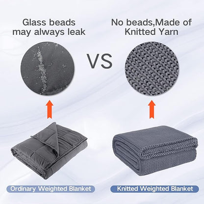 Guohaoi Knitted Weighted Blanket for Adults (Light Grey 50"x75" 20lbs) No Beads Cooling Throw Blanket for Hot Sleepers, Home Decor Breathable Chunky Knit Heavy Blanket Use on Full Size Bed