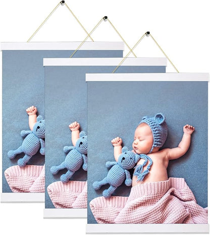 3 Pack Magnetic Poster Hanger Frame 12 Inch White, 12x18 12x16 12x24 Poster Frame Wood Magnet Frames Hangers for Photos, Pictures, Prints, Maps, Canvas Artwork,Diamond Art Painting