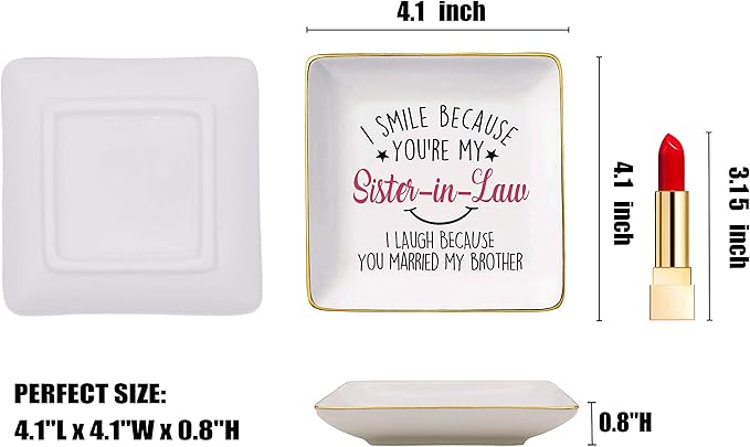 Funny Christmas Gifts for Sister-in-Law,New Year Gift,Funny Ring Dish Gifts,I Smile Because You're My Sister-In-Law,Sister Jewelry Tray,Trinket Holder,Jewelry Box-Birthday Mother's Day Gifts