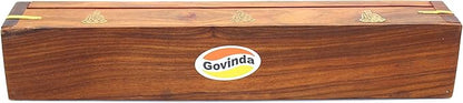 Govinda® Wooden Coffin Incense Burner - 12" Buddha - Brass Inlays - Storage Compartment