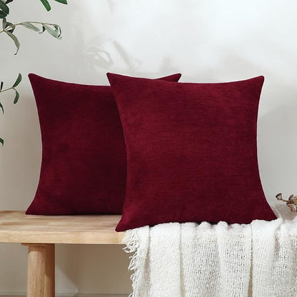 Jeneoo Santa Red Decorative Throw Pillow Covers Soft Chenille Comfy Square Couch Cushion Cases for Living Room Sofa Decor (Set of 2, 18 x 18 Inches)