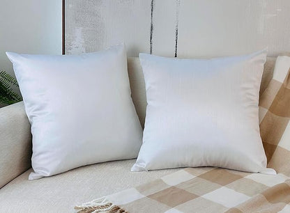 Aiking Home 18x18 Inches Faux Silk Square Throw Pillow Cover, Zipper Closure, White (Set of 2)