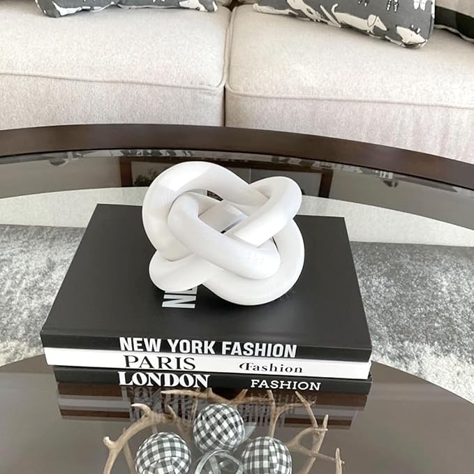 3-Link Wood Chain Link Coffee Table Decor, White Wooden Knot Decor for Coffee Table Farmhouse Decortive for Home Boho Modern Shelf Decortion(White)