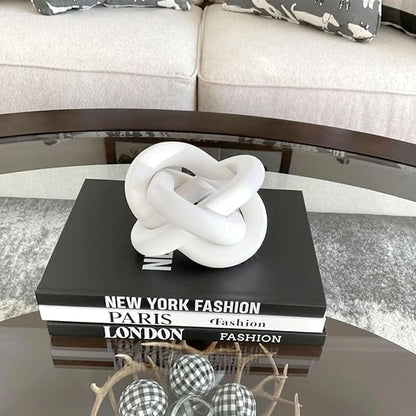 3-Link Wood Chain Link Coffee Table Decor, White Wooden Knot Decor for Coffee Table Farmhouse Decortive for Home Boho Modern Shelf Decortion(White)