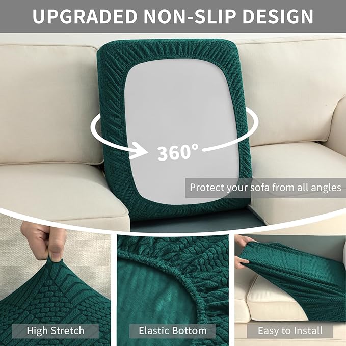 Easy-Going Waterproof Couch Cushion Covers for Couches and Sofas, Stretch Jacquard Sofa Seat Cover Replacement for Dogs, Pets & Kids, Durable Furniture Protector for Sofa Cushions, Emerrald Green
