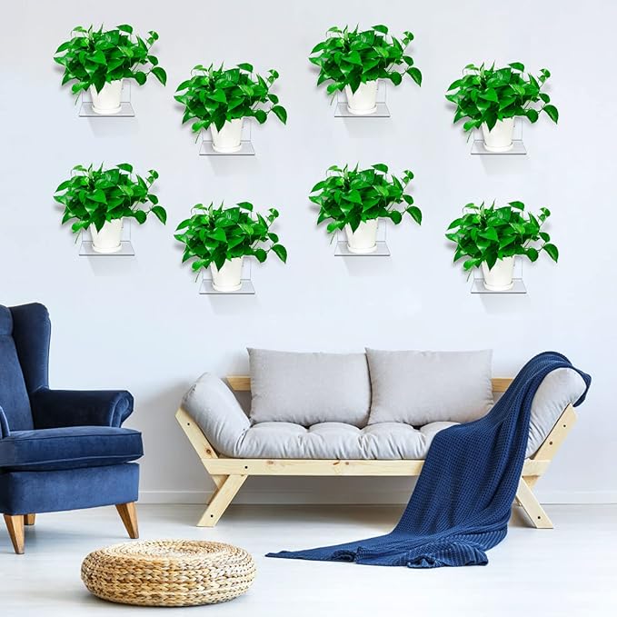 Acrylic Small Shelf,Mini Floating Wall Shelf,Wall Mounted Storage Shelf,for Pop Figures,Plant,Picture Photo Modern Wall for Office Bedroom Living Room,Clear (8 Pack)