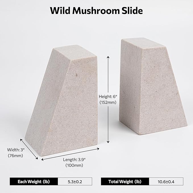 Marble Bookends for Shelves, 11LB Heavy Duty Marble Book Ends for Heavy Books, Stone Bookends Decorative, Polished, Beige Triangular, Set of 2