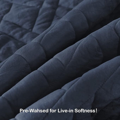 HORIMOTE HOME Quilt Set Queen Size Navy Blue, Classic Geometric Diamond Stitched Pattern, Ultra Soft Microfiber Lightweight Bedding Bedspread Coverlet for All Season with 1 Quilt 2 Pillow Shams