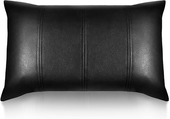 Faux Leather Throw Pillow Covers 12X20 Inch Set of 2 Black Outdoor Modern Farmhouse Solid Decorative Pillow Covers for Room Couch Living Bedroom Bed Sofa