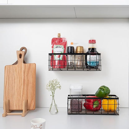 ROSE BLOOM Small Metal Wire Storage Basket, Decorative Wood Base Organizer Bins for Bathroom, Kitchen, Laundry Room, Pantry, Basket for Toilet Paper, Fruits, Spices（1 Pack