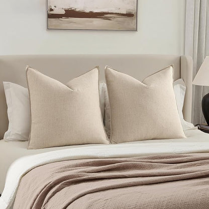MIULEE Euro Sham Pillow Covers for Bed 24x24, 2 Pack Natural Beige Thick & Textured Decorative Throw Pillow Covers, Neutral Linen Cushion Cases, Modern Farmhouse Home Decor, No Filling