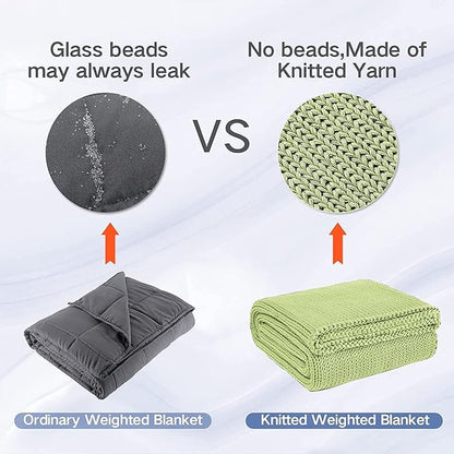 Guohaoi Knitted Weighted Blanket for Adults (Light Green 50"x75" 15lbs) No Beads Cooling Throw Blanket for Hot Sleepers, Home Decor Breathable Chunky Knit Heavy Blanket Use on Full Size Bed