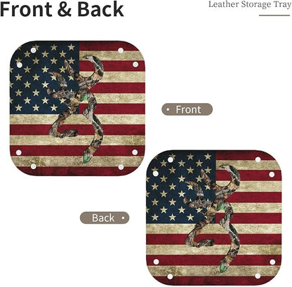 Valet Tray for Men Husband Boyfriend – Catchall Bedside Vanity Tray, Nightstand Caddy Leather Holder for Keys, Phone, Wallet, Coins, Trinkets & Jewelry Camo Deer American Flag Hunting 019
