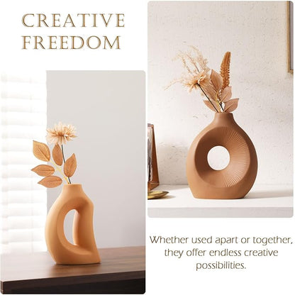 Ceramic Vase Set of 2 - Handcrafted Ceramic Vases for Home Decor & Shelf - Modern Farmhouse Decor for Kitchen, Office, Bedroom & Living Room Decorative Objects for Mantel, Table Centerpieces